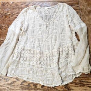 Johnny Was 4LoveandLiberty sheer cream blouse sz Large